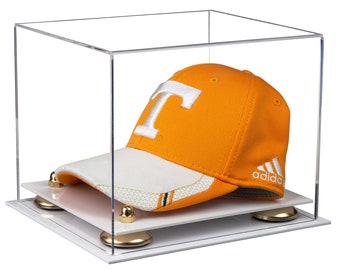 Clear Acrylic Baseball Hat or Cap Display Case with Risers and White Base (A006-WB)