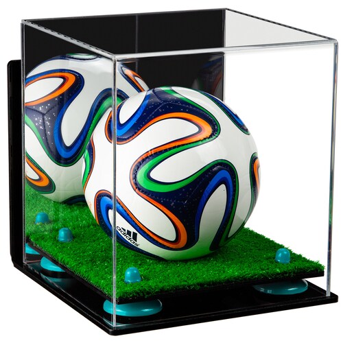 Acrylic Mini - Miniature (not Full Size) Soccer Ball Display Case with Mirror, Wall Mount, Risers and Turf shops Base (A015-TB)