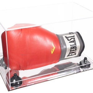 Better Display Cases Clear Acrylic Boxing Glove Display Case Clear, Mirror & Wall Mount with Risers and Mirror Base (A011/V16)