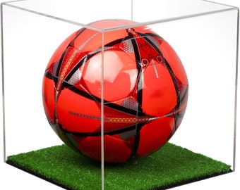 Better Display Cases Clear Acrylic Full Size Soccer Ball Display Case with Plastic Ring and Turf Base (A007)