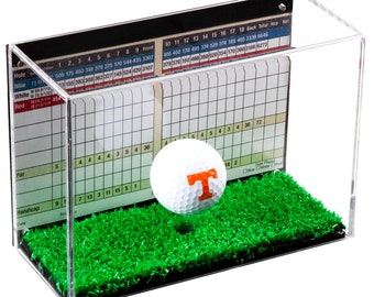 Deluxe Clear Acrylic Golf Ball Display Case with Black Back and Turf Floor