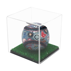 Versatile Deluxe Acrylic Display Case - Small Square Box with Turf Bottom 4&quot; x 4&quot; x 4&quot; (A057-TB)