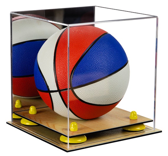 Deluxe Acrylic Mini Miniature not Full Size Basketball Display Case With  Mirror, Risers and Wood Floor A015-WF 