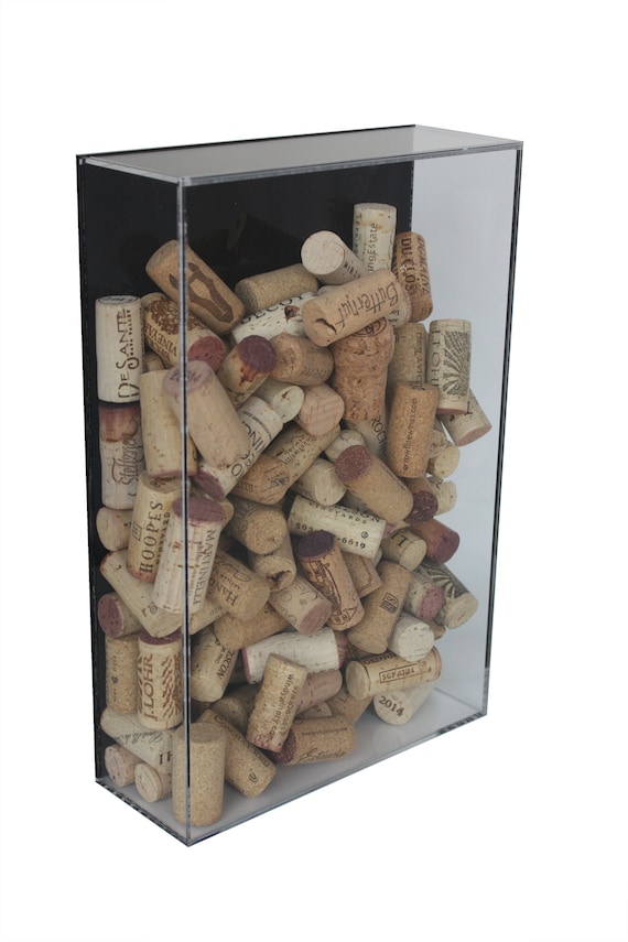Deluxe Acrylic Wine Cork Display Case With Black Back and Wall