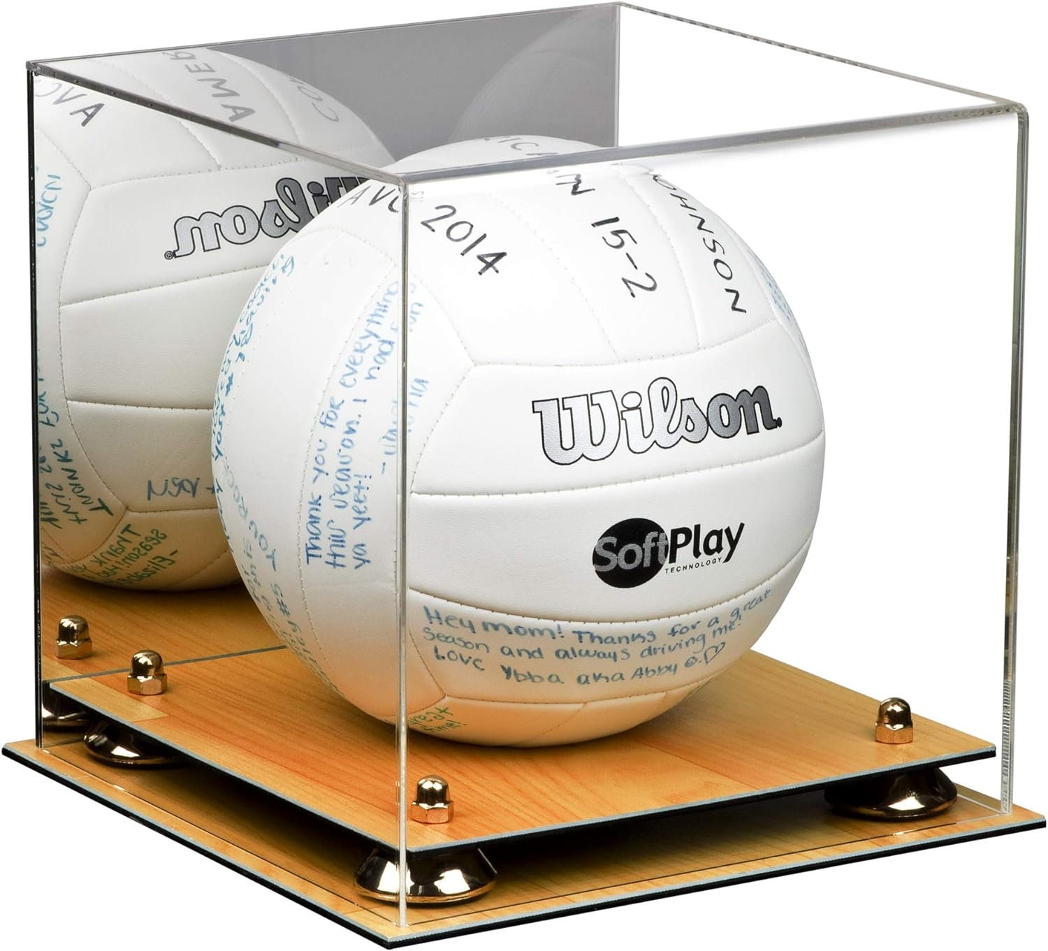 Volleyball Riser Deluxe Clear Acrylic Volleyball Display Case With Risers and Wood Floor ...