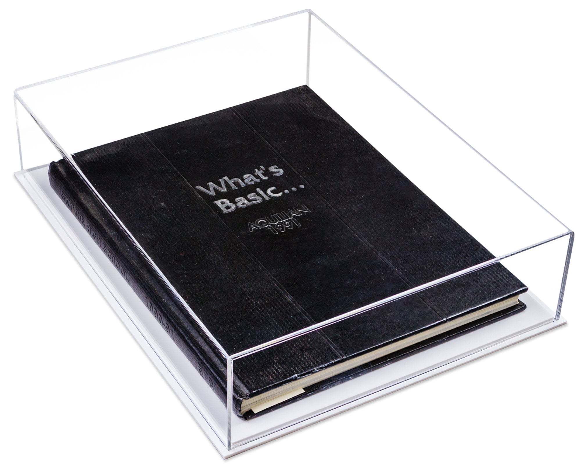 Better Display Cases Acrylic Book Display Case 15.25 x 12 x 8 with  Mirror, Black Risers and Clear Base (V12)