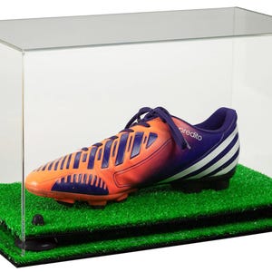 Acrylic Shoe Display Case - Large Rectangle Box with Risers and Turf Base 15.25&quot; x 12&quot; x 8&quot; (A026/V12)