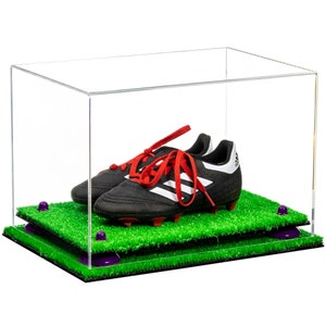 Acrylic Kids Shoes Display Case - Medium Rectangle Box with Clear ,Mirror & wall mount Case,  Risers and Turf Base 12" x 8.25"x8(A004 /V41)