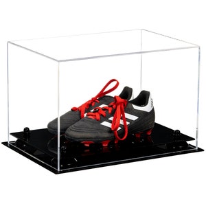 Acrylic Kids Shoes Display Case - Medium Rectangle Box with Clear ,Mirror & wall mount Case,  Risers and Black Base 12" x 8.25"x8(A004 /V41)