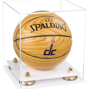 Clear Acrylic Mini - Miniature (not Full Size) Basketball Display Case with Risers and White Base (A015-WB)