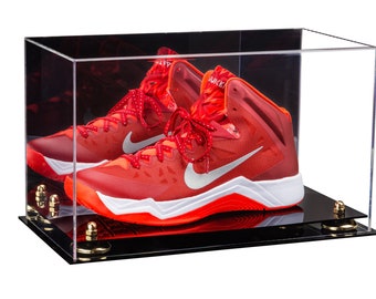 Acrylic Large Shoe Display Case for Basketball Shoe Soccer Cleat Football Cleat with Mirror, Risers and Black Base (V11)