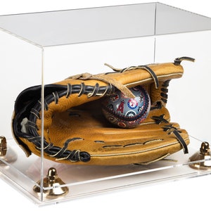 Clear Acrylic Baseball Glove Display Case with Risers and Clear Base (A004-CB)