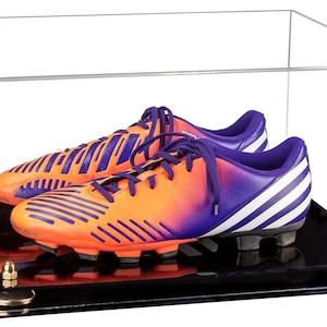 Clear Acrylic Shoe Pair Display Case for Soccer Cleats Football Cleats with Risers and Black Base (A026/V12)