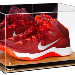 Acrylic Basketball Shoe Pair Display Case with Mirror, Risers and Wood Base (V13)