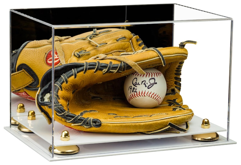 Baseball 1-Ball Deluxe Acrylic Gold Glove Display Case//Mirror back//Gold risers