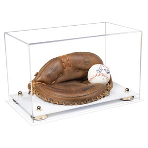 Clear Acrylic Baseball Catchers Glove Display Case with Risers and White Base (A011-CB)
