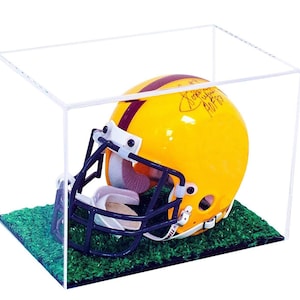 Mini Football Helmet Display Case (not full size) - Better Display Cases - Acrylic Plexiglass with Turf Bottom (Clear or Mirror) (A003-TB)