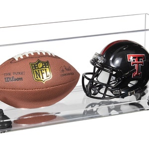 Clear Acrylic MINI - Miniature (not full size) Football and Helmet Display Case with Risers and Mirror Base (A019/B46)