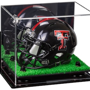 Acrylic Mini - Miniature Football Helmet (not Full Size) Display Case with Mirror, Risers, Turf Base and Wall Mount (V45)