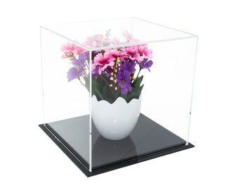 Versatile Acrylic Display Case, Cube, Dust Cover or Riser Black & White Base 8&quot; x 8&quot; x 8&quot; (A059-DS)