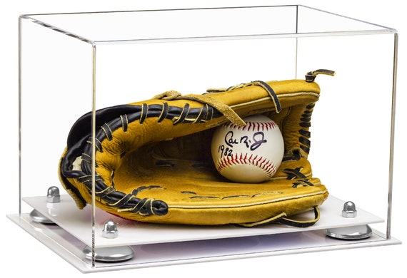 Clear Acrylic Baseball Glove Display Case With Risers and White