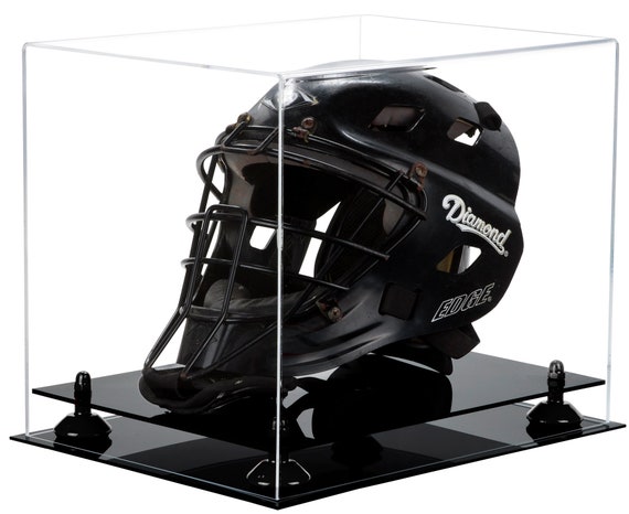 Baseball Batting Helmet Display Case – Clear Acrylic With Black Risers (A012-BR)