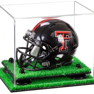 Clear Acrylic Mini - Miniature Football Helmet (not Full Size) Display Case with Risers and Turf Base (A003/V45)