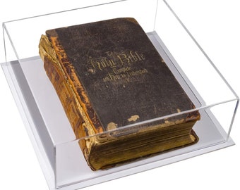 Deluxe Clear Acrylic Book, Bible, Stamp, or Coin Collection Display Case with Clear Case and Double Sheet Base