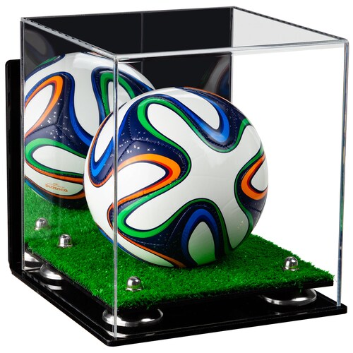 Acrylic Mini - Miniature (not Full Size) Soccer Ball Display Case with Mirror, Wall Mount, Risers and Turf shops Base (A015-TB)