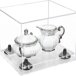 Versatile Acrylic Display Case - Small Rectangle Box with Risers and Clear Base 8.75&quot; x 7.75&quot; x 7&quot; (A006-V21)