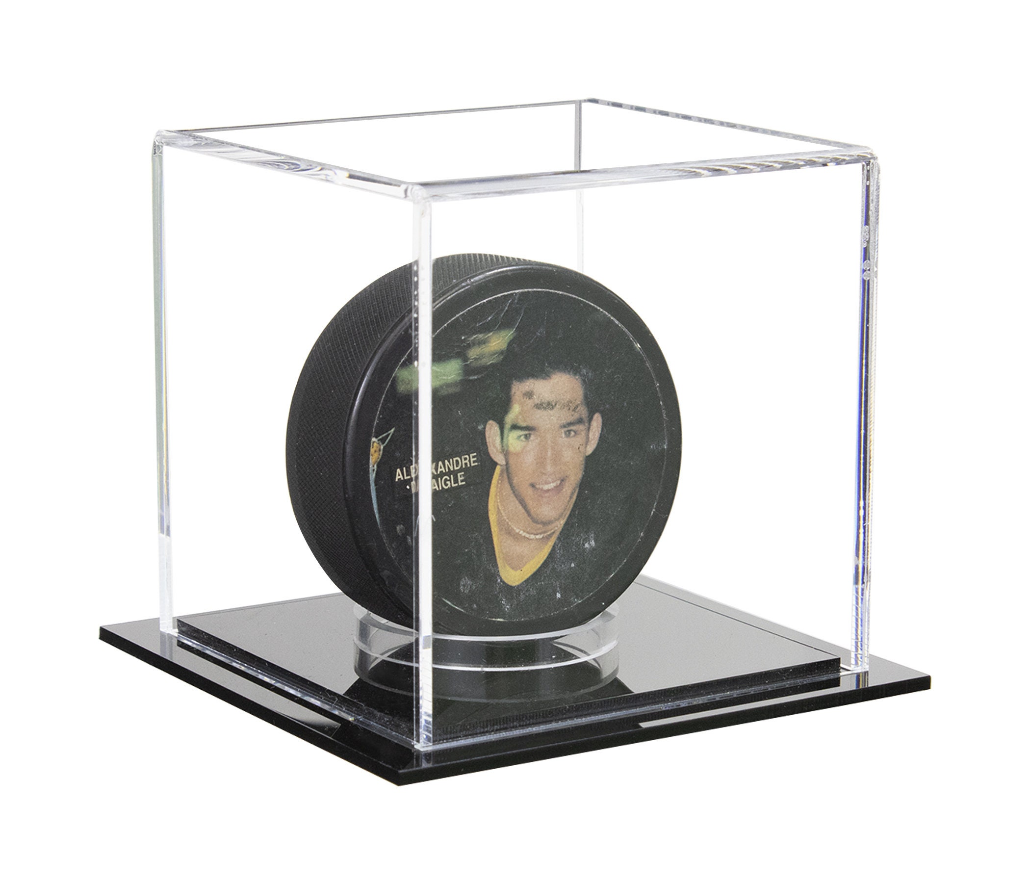 Better Display Cases Clear Acrylic Display Case Hockey Puck with Base 4" x 4" x 4" (B23/A057)