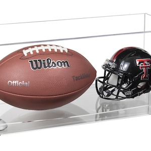 Better Display Cases Acrylic Display Case for Full Size Football and Mini Helmet Risers and Clear Base 19.25&quot; x 8.25&quot; x 8&quot; (A103/B47)