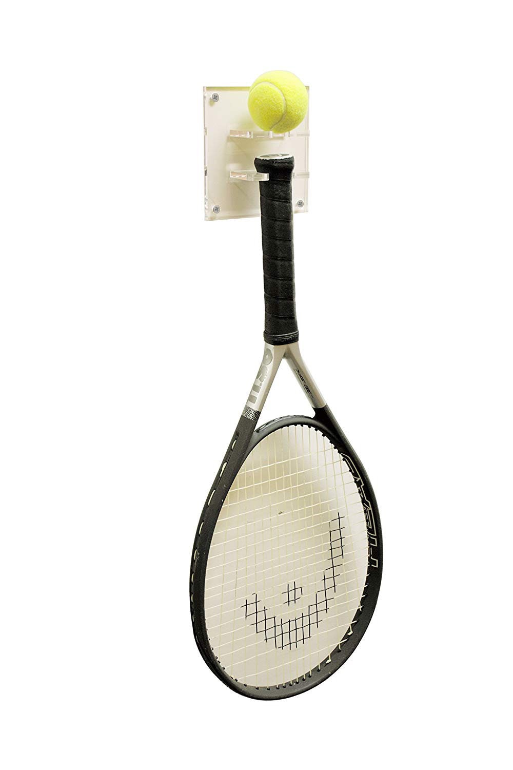 Clear Acrylic Tennis Ball and Racquet Combo Wall Mount Bracket 