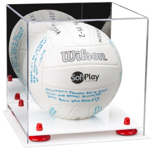 Acrylic Volleyball Display Case with Mirror, Risers and shops White Base (A027-WB)
