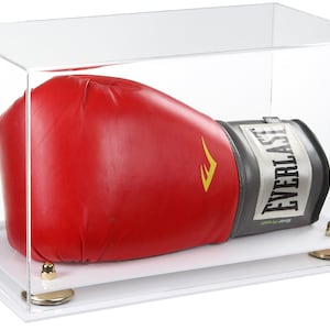 Clear Acrylic Single or Double Boxing Glove Display Case with Risers and White Base (A011-WB)