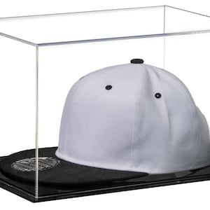 Acrylic Hat or Cap Display Case with Clear or Mirror, (Black/White/Turf) Floor (A018)