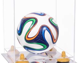 Clear Acrylic Mini - Miniature (not Full Size) Soccer Ball Display Case with Risers and Mirror Base (A015/B03)