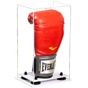 Better Display Cases Acrylic Vertical Boxing Glove Display Case with Clear Case, Risers and Clear Base - 8&quot; x 6&quot; x 14&quot; (A092/V18)