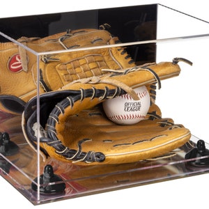 Acrylic Baseball Glove Display Case with Mirror, Risers and Mirror Base (V41)