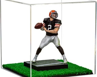 Better Display Cases Versatile Clear Acrylic Display Case, Cube, Dust Cover or Riser with Black/White/Turf Base 8" x 8" x 8" (V32/A059)