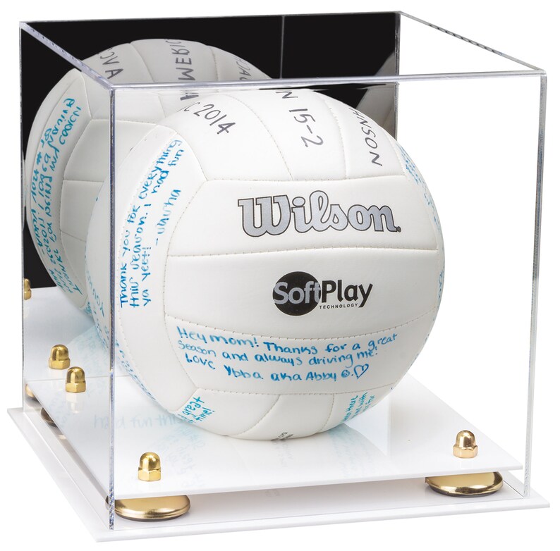 Acrylic Volleyball Display Case with Mirror, shops Risers and White Base (A027-WB)