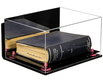 Better Display Cases Clear ,Mirror Acrylic Book Display Case 15.25" x 12" x 8" with  Risers and Black Base (A026/V12)