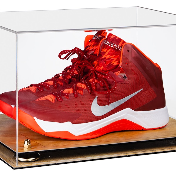 Clear Acrylic Basketball Shoe Pair Display Case with Risers and Wood Base (V13)