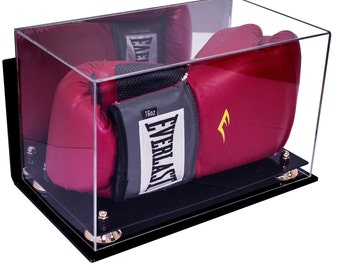 Acrylic Single or Double Boxing Glove Display Case with Risers Mirror and Wall Mount (A011)