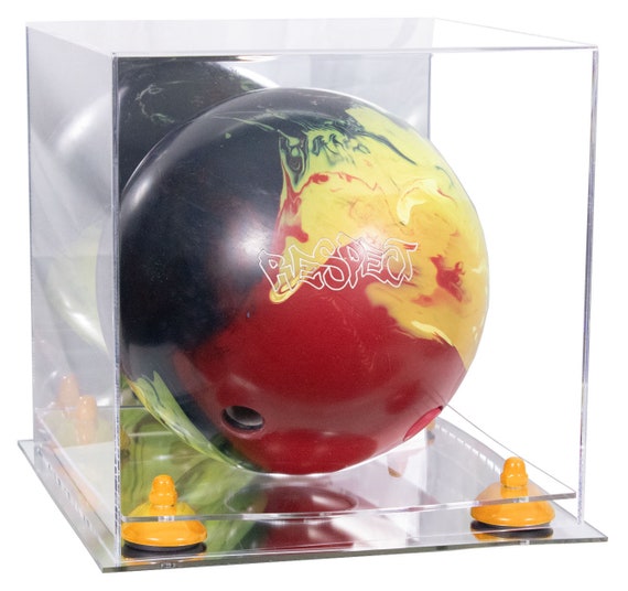 SINGLE BOWLING PIN ACRYLIC DISPLAY CASE WITH GOLD RISERS: Custom