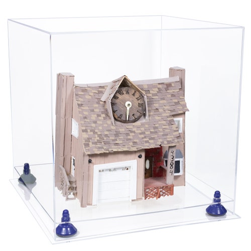 Versatile Display Case - Large shops Square Box with Clear & Mirror Case with Risers and Clear Base 15.5