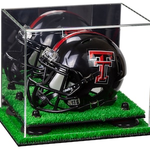 Acrylic Mini - Miniature Football Helmet (not Full Size) Display Case with Mirror, Risers and Turf Base (A003/V45)