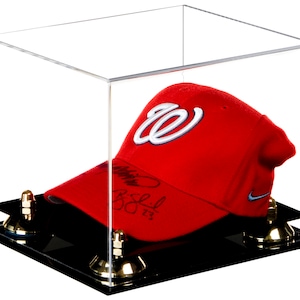Clear Acrylic Baseball Cap Display Case with Risers, Black Base (A006)