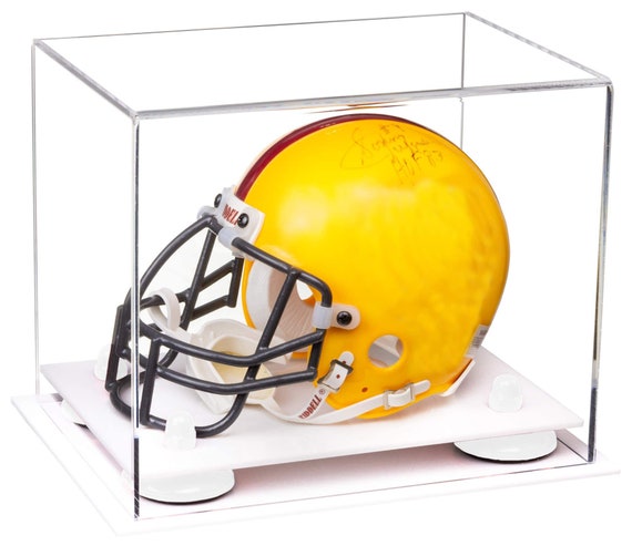 Clear Acrylic Mini Miniature Football Helmet not Full Size Display Case  With Risers and White Base A003-WB 