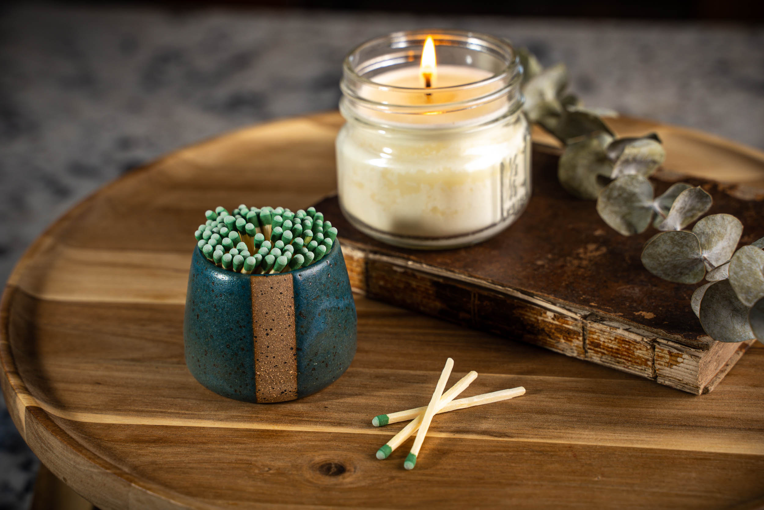 ZEQIANG Ceramic Match Jar With Striker - Brown Glossy Pot For Matches, 5.9" X 4.8", Decorative Holder